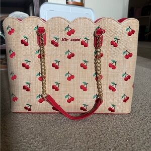 BETSY JOHNSON Cherry Print Tote Bag with Red Accents